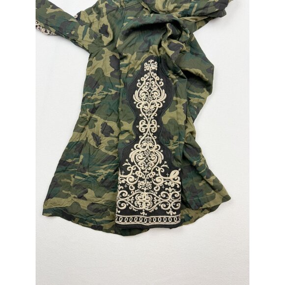 ANDREE BY UNIT Boho Embroidered Camo Hooded Jacket Size M Womens - Picture 7 of 9